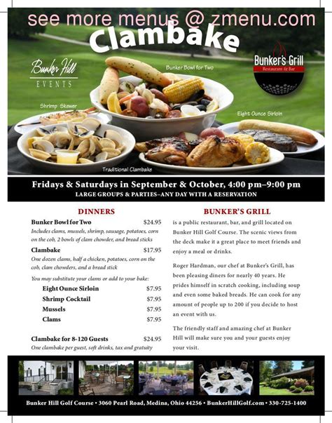 Online Menu of Bunker Hill Golf Course Restaurant, Medina, Ohio, 44256 - Zmenu