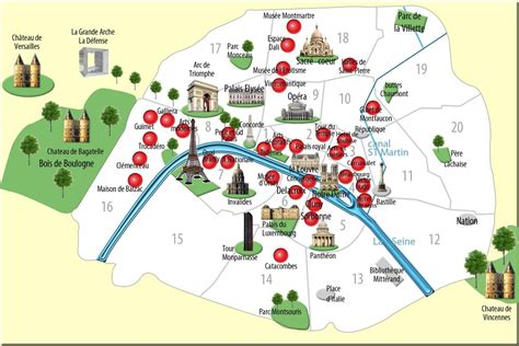 Parigi monumenti mappa - Mappa monumenti di parigi (Francia)