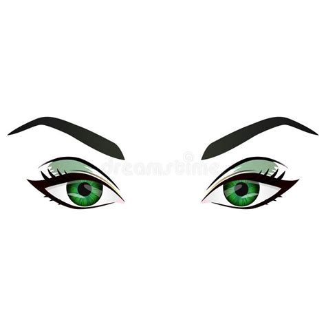 Realistic Cartoon Vector Female Green Eyes and Eyebrows Stock Vector - Illustration of lashes ...