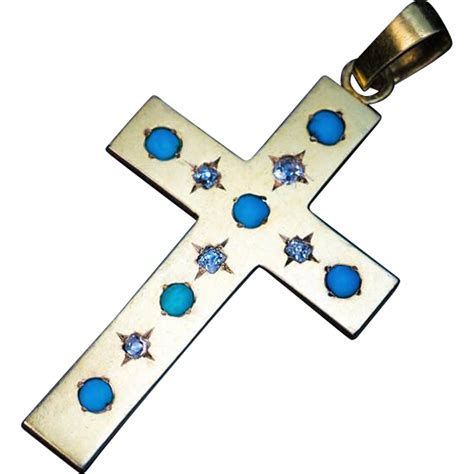Antique Victorian Turquoise Diamond 14K Gold Cross Pendant 1872 -- found at www.rubylane.com # ...