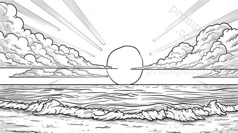 a coloring page of a beautiful beachscape sunset prompt generate Midjourney how