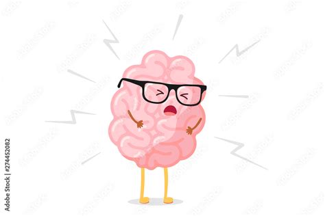 Cute cartoon angry human brain in stress. Central nervous system organ ...