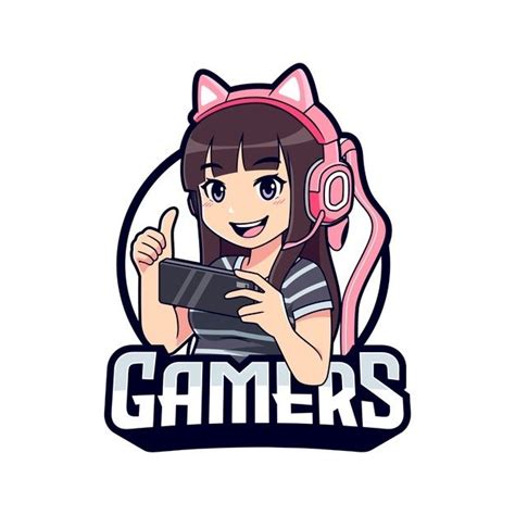 Cute Gamer Girl Cartoon Playing On Smartphone Esport Logo Template ...