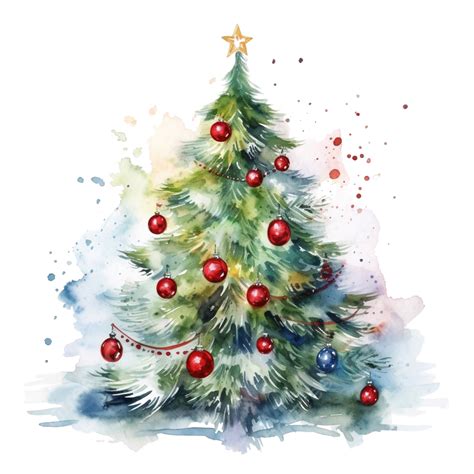 Digital Painting Watercolor Christmas Card With Christmas Tree And Christmas Element, Christmas ...