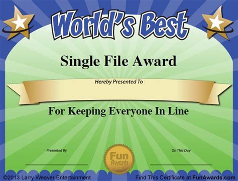 a certificate for a single file award