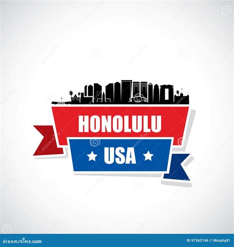 Honolulu Skyline - Hawaii - Vector Illustration Stock Vector - Illustration of skyline, downtown ...