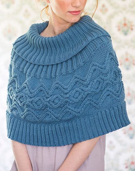 Blue Cable Knit Cowl Neck Poncho Pattern | Knitting Things