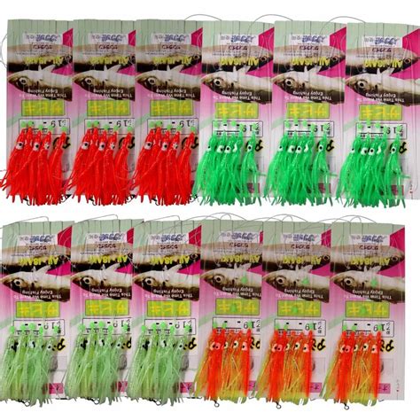 12 Packs Sabiki Rigs Glow Squid Artificial Bait With Swivels Snap Hooks ...