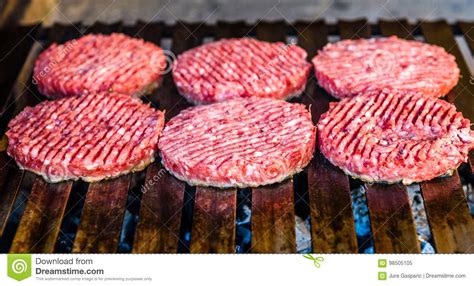 Making and Grilling Hamburger Beef Patties on Coal Grill. Stock Image - Image of barbecue ...