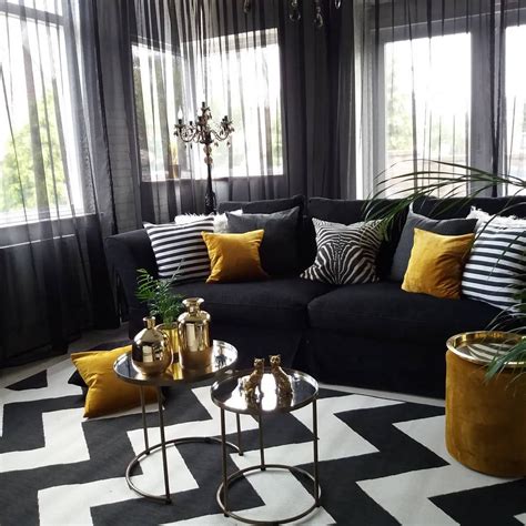 💛 Ochre Yellow, Zebra print, Chevron print, Black and white Livingroom ...