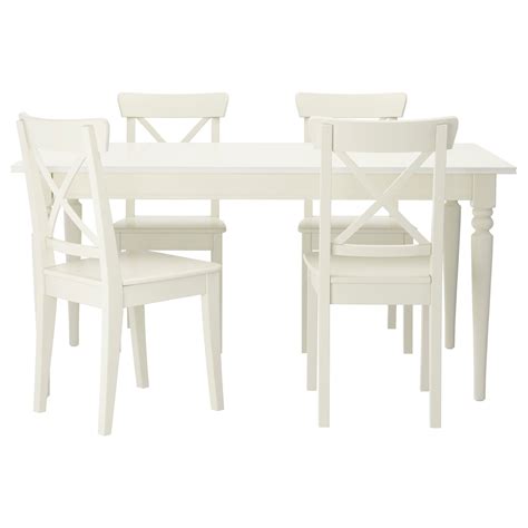 IKEA INGATORP / INGOLF White Table and 4 chairs Ikea Dining Table, White Dining Chairs, Dining ...