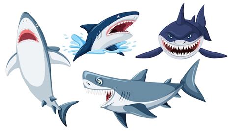 Free Vector | Shark Doing Different Activities Cartoon Characters