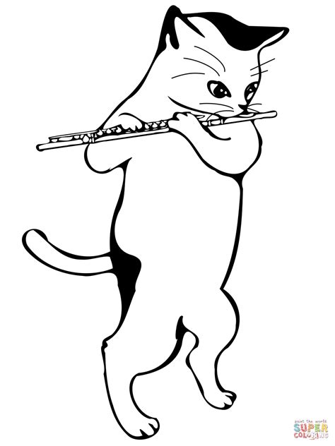 Cat Playing Flute coloring page | Free Printable Coloring Pages