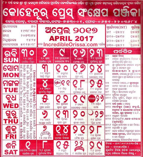 Odia Calendar 2017 - Kohinoor, Radharaman and Bhagyadeep | Incredible ...