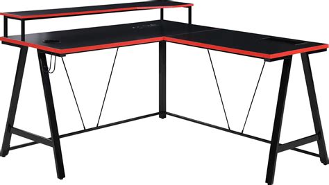 Arya Black/Red L-shaped Gaming Desk | Gaming desk, Shape games, Good gaming desk