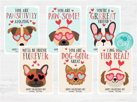 Printable Dog Valentine's Day Cards Kids School Classroom - Etsy