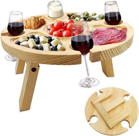 BToBackyard Wooden Picnic Table Picnic Wine Glass Holder Outdoor Wine ...