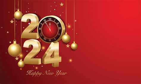 Happy new year 2024. 3d gold numbers with golden Christmas decoration and confetti on dark ...