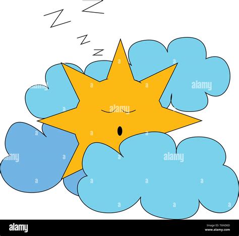 A cute drawing of a sun sleeping among the clouds vector color drawing ...