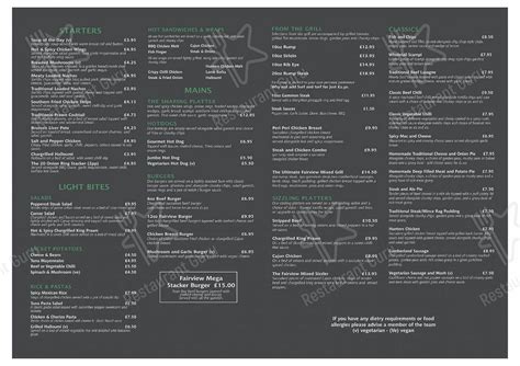 Menu at Fair View Inn restaurant, Rochdale, 78 Broad Ln