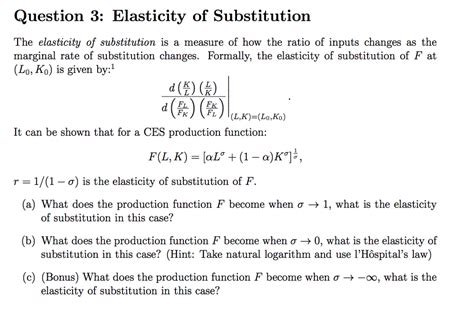 Solved Question 3: Elasticity of Substitution The elasticity | Chegg.com