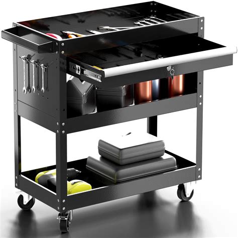 Buy 3 Tier Rolling Tool Cart on Wheels with Locking Drawer - Metal ...