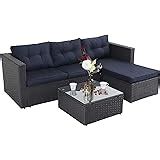 Amazon.com: PHI VILLA Patio Sectional Wicker Rattan Small Outdoor Furniture Sofa Set with ...