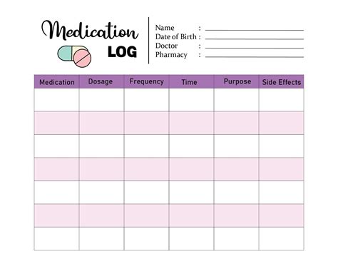 Printable Medication Log Template | Medication log, Medication chart printable, Medical