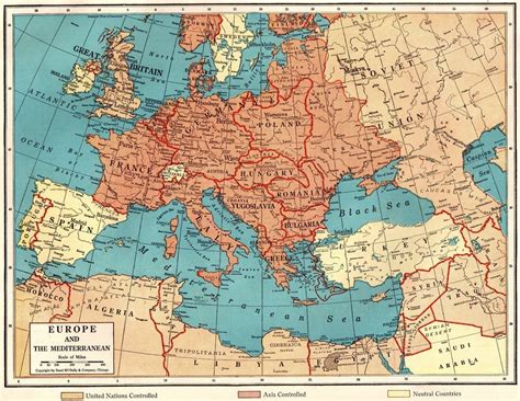 1942 Vintage Wartime Europe Map Mediterranean WWII Map Gallery Wall Art ...