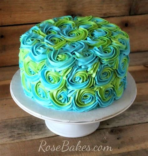 Turquoise & Lime Green Swirled Buttercream Roses Cake