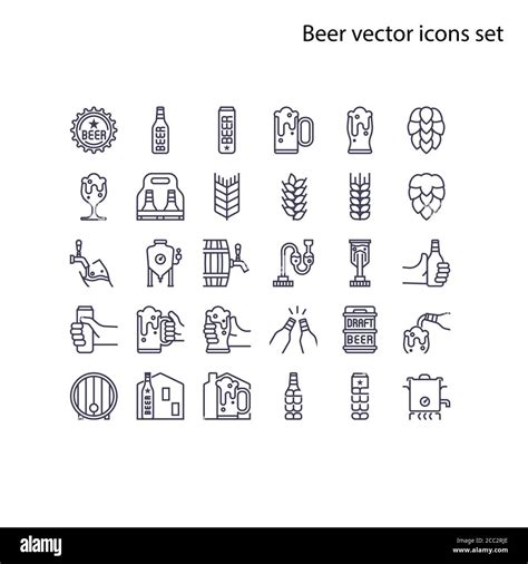 Basic element of Beer vector icons set.Contains a bottle, can, hop sign, barley and wheat ...