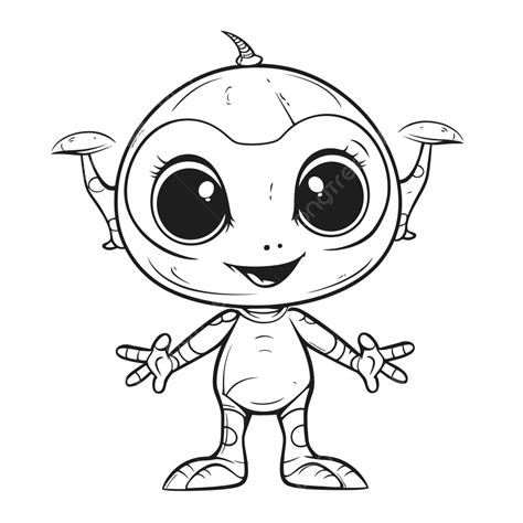 An Alien Cartoon Coloring Pages With Big Eyes Outline Sketch Drawing ...