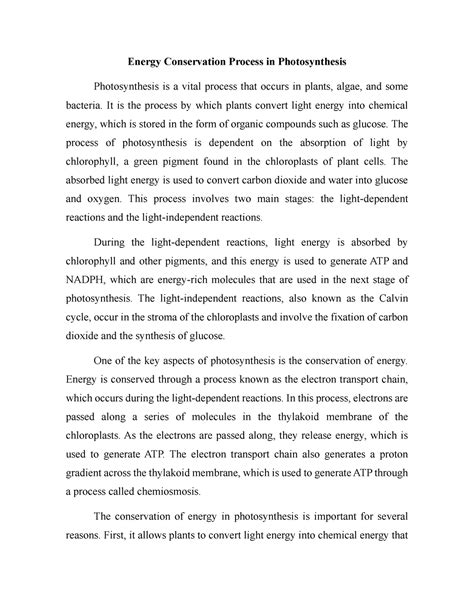 Energy Conservation Process in Photosynthesis - Energy Conservation Process in Photosynthesis ...