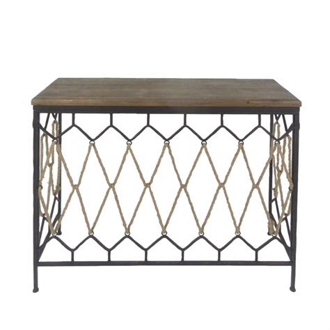 Modern Wood And Metal Console Table With Rope Trim, Brown And Black ...