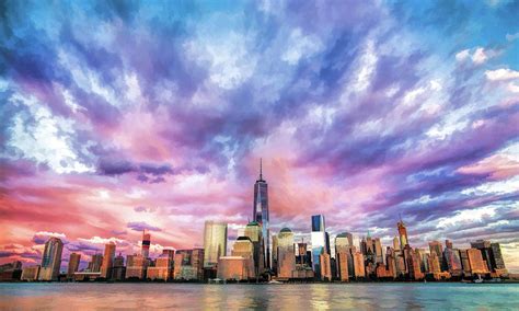 New York City Skyline Sunset Painting by Christopher Arndt - Fine Art America