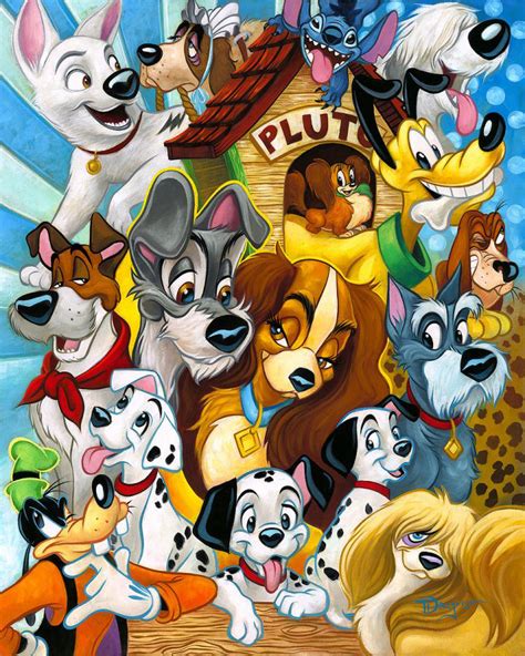 Disney Dogs Embellished Giclee on Canvas by Tim Rogerson