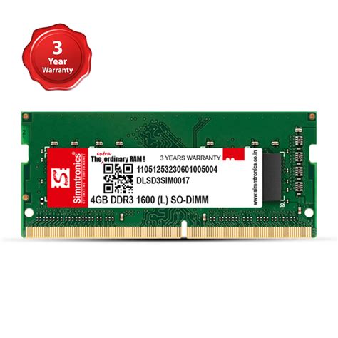 4GB DDR3 LAPTOP RAM 1600MHz(L) - Simmtronics