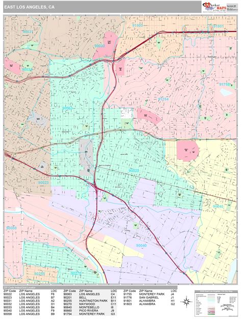 East Los Angeles California Wall Map (Premium Style) by MarketMAPS