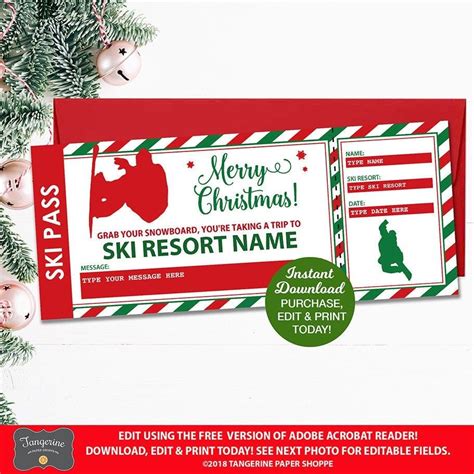 Christmas Snowboard Ticket Printable Editable Ski Lift | Etsy in 2022 ...