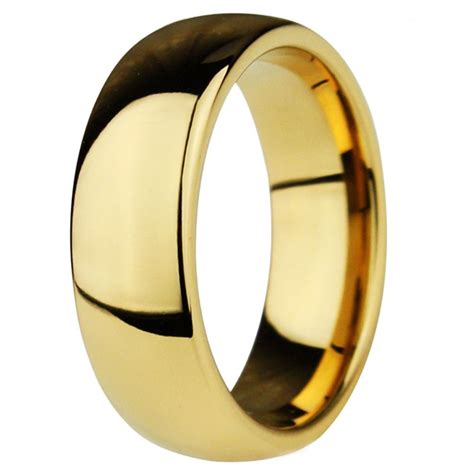 Men's Gold Plated Dome Tungsten Personalised Wedding Band Ring ...