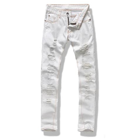 Men White Jeans Designer Slim Fit Ripped Jeans Men Hi Street Mens Distressed Denim Joggers Knee ...