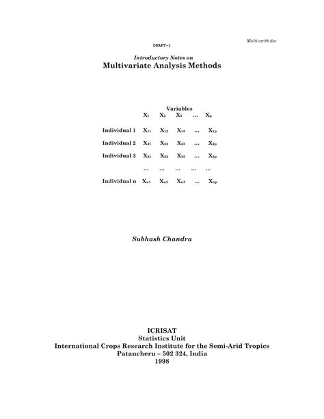 (PDF) Introductory Notes on Multivariate Analysis Methods