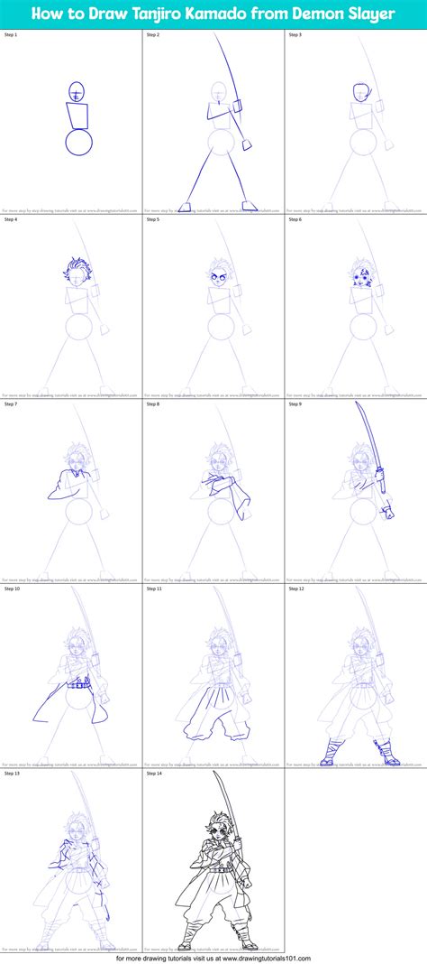 How to Draw Tanjiro Kamado from Demon Slayer printable step by step drawing sheet ...