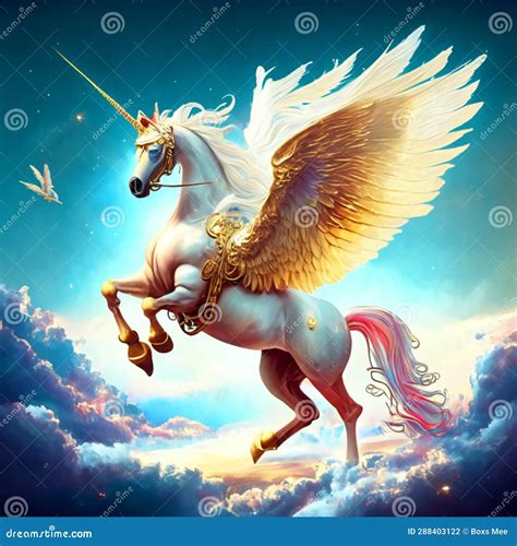 Illustration of a Fantasy Unicorn with Wings Flying in the Sky. Generative AI Stock Illustration ...