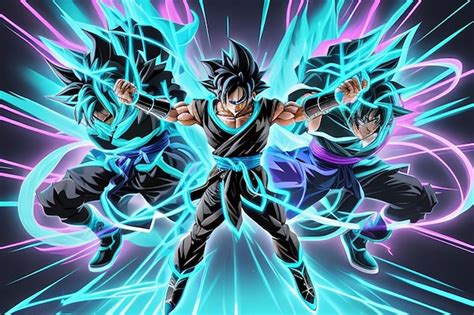 Premium Photo | Neon cyan outline and black full body Goku super syain goku ultra instinct in ...