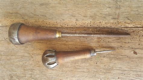 2 Antique Leather Awls ~ Vintage Cobbler Saddle Maker Leather Tools 5943 -- Antique Price Guide ...