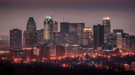 Premium AI Image | A city skyline with the lights on.