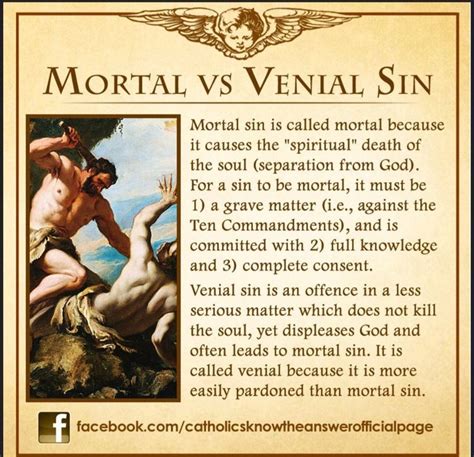 Mortal vs venial sin | Catholic theology, Catholic doctrine, Catholic ...