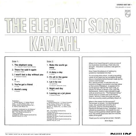 Kamahl - The Elephant Song (1975) - Lp ~ naald op de groef