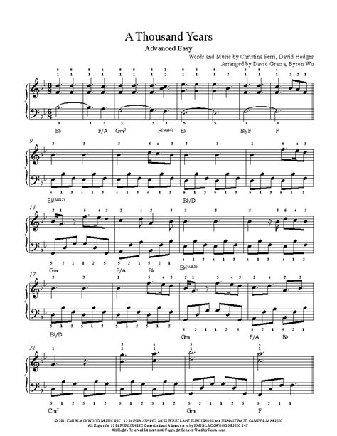 Free Printable A Thousand Years Piano Sheet Music - Printable Templates